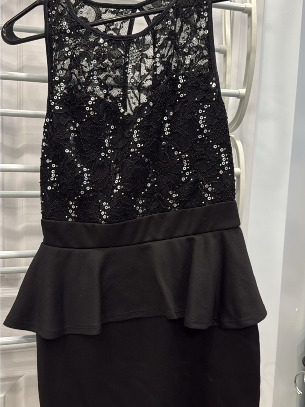 Black Lace Sequin Peplum Dress - Elegant Evening Style